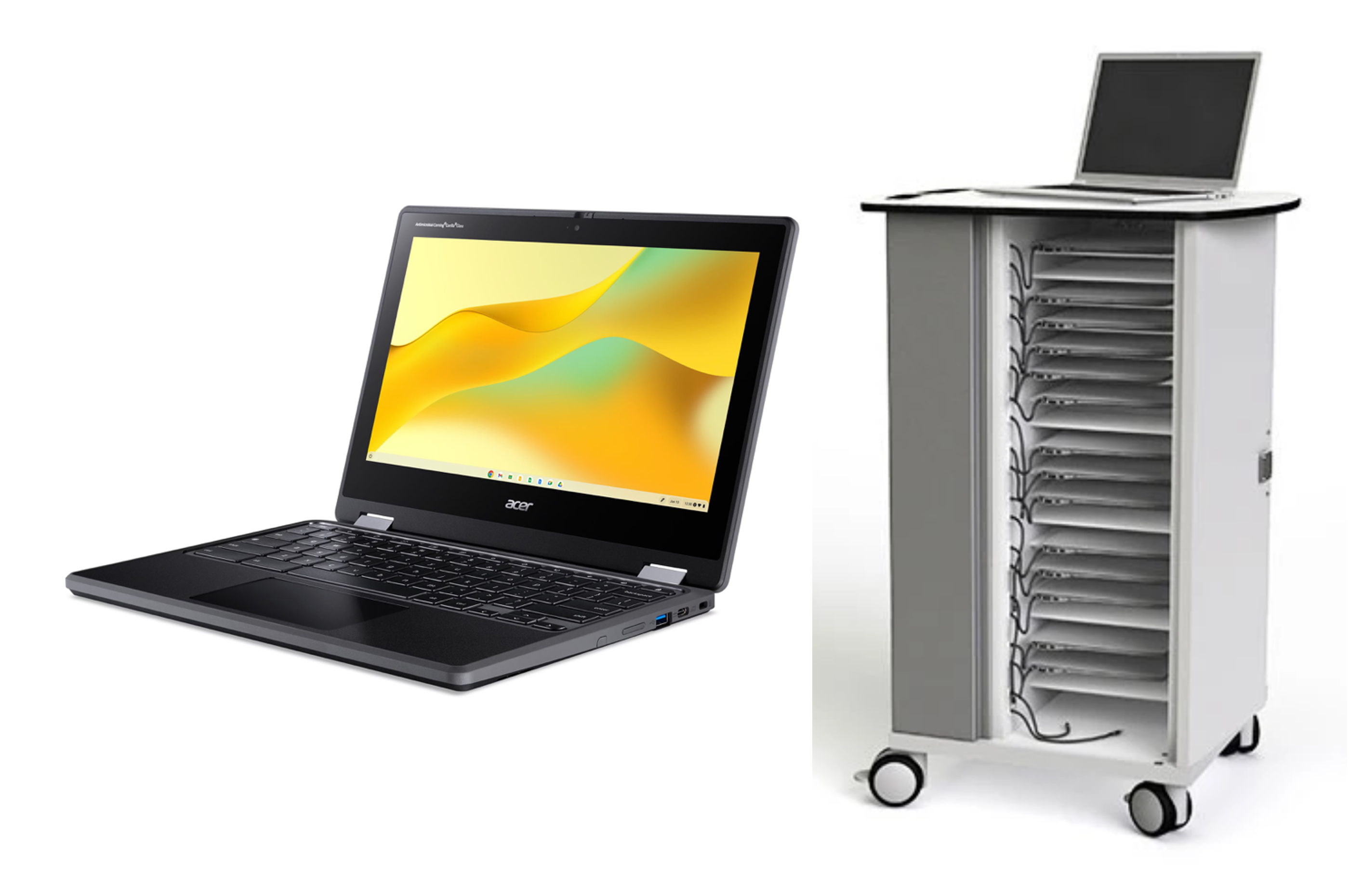 16 GOOGLE CHROMEBOOKS & CHARGING TROLLEY